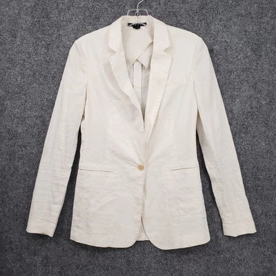 Blazer Theory Mujer 0 Beige Sencillo Pecho Manga Larga Lino Chaqueta Muesca Foto 1 de 4