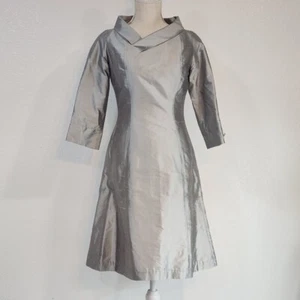 B Michael America Red Collection Metallic Silver Vintage Modest Dress Sz 2 - Picture 1 of 12