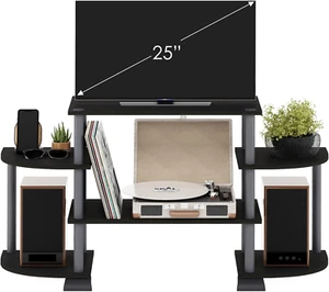 Furinno Turn-N-Tube Rounded Corner TV Entertainment Center, Black/Grey - Picture 1 of 12
