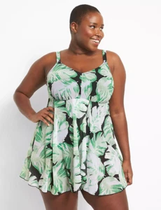 NEW LANE BRYANT SWIM ARUBA PALM MESH FLYAWAY NO WIRE SWIM DRESS SWIMSUIT SZ 24 - Picture 1 of 3