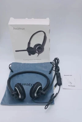 Awatrue Computer Headset EH05 with Microphone Wired 3.5mm Jack Black - Open Box - Image 1 of 4