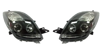LED Angel-Eye Projector Headlights BLACK for TOYOTA Yaris Vitz XP90 MK2 05-08 - Image 1 of 2