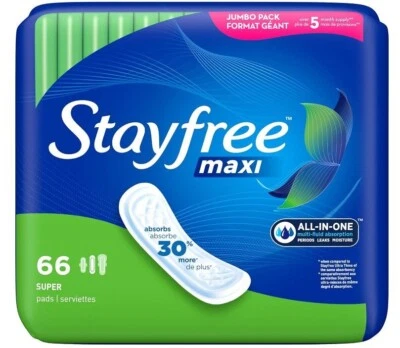 Maxi almohadillas Stayfree para mujer Super 66 unidades. Foto 1 de 4