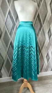 Angeleye London türkisgrün Chevron plissiert Satin Midi ausgestellter Rock 16 Neu ohne Etikett - Bild 1 von 4