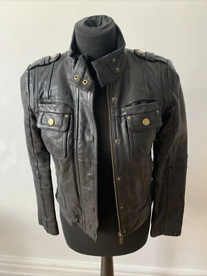 Chaqueta motera Chevignon vintage de cuero negra talla S - NUEVA Foto 1 de 4