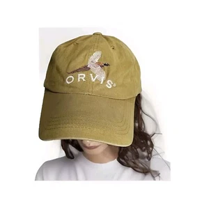 Vintage Orvis Hat Embroidered Distressed 90's Hook Loop Mustard Hike Camp Fish - Picture 1 of 11