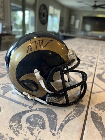 Los Angeles Rams 2000-2016 Throwback Riddell Speed Mini Helmet Sean Mannion Auto Cover