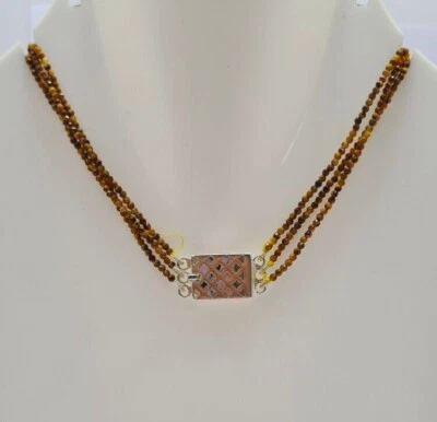 Natural Tiger's Eye Mini Faceted Beads Necklace 2-2.5mm Round Healing Chokers. - Image 1 of 4