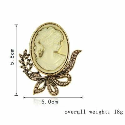 Cameo Queen Flower Beauty Head Crystal Beige Brooch Pin Wedding Bridal Jewelry - Image 1 of 2