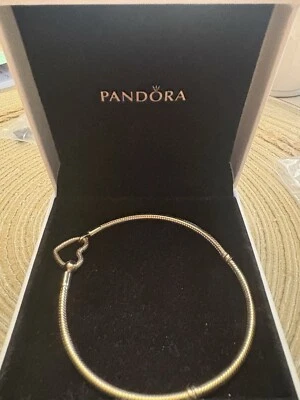 Pandora Moments Solid 14k Gold Heart Closure Snake Chain Bracelet 23 cm / 9 inch - Image 1 of 4