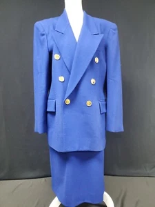 Christian Dior Chaqueta Doble Pecho Conjunto Falda Plisada Botón Azul Marino Lana 16 De Colección - Imagen 1 de 12