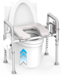 Raised Toilet Seat with Handles - Padded Elevated Toilet Seat for Seniors, 350Lb - Picture 1 of 12