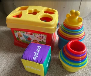 2 Fisher-Price (9 & 8 pieces) Buckets, (2) stacking cups & soft block (5 items) - Picture 1 of 20