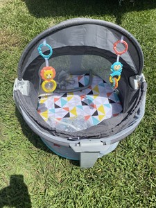 Fisher-Price On-the-Go Baby Dome, Grey/Blue/Yellow/White New Open Box