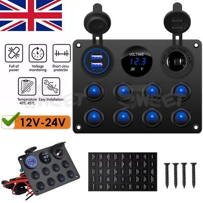 ISWEES 8 Gang Marine Toggle Rocker Switch Panel Boat Car Circuit Waterproof 12V-24V LED