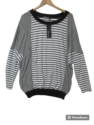 Camisa Pullover Talla L NUEVA CON ETIQUETAS Allegra K Rayas Blanco Negro MANGA DOLMAN OVERSIZE Foto 1 de 4