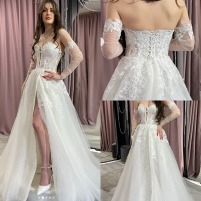 2025 Wedding Dresses with Slit Detachable Sleeves Beach Boho Summer Bridal Gowns - Image 1 of 4