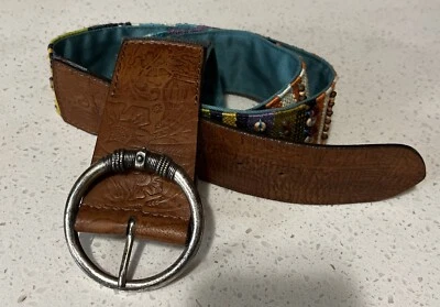 CHICO'S WIDE BEADED BROWN LEATHER BELT  Size 36 in. - Image 1 of 4