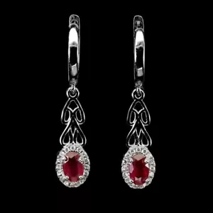 RUBY EARRINGS in 2-Tone Black Rhodium and 14K White Gold plated 925 Sterling - Picture 1 of 4