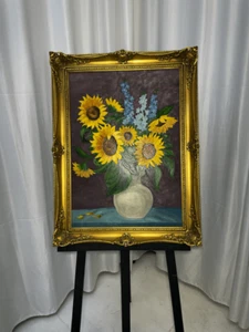 A vintage painting " Sunflowers" by an artist Schilling - Picture 1 of 4