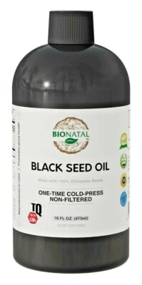 Aceite de semilla negra etíope BioNatal 16 oz (PET) - prensado en frío, sin filtrar Foto 1 de 4