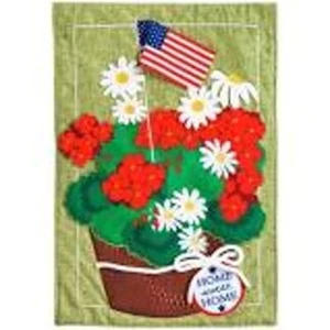 *OPEN FLAG* Patriotic Basket of Flowers 14L4189BL LINEN Garden Flag 12.5” x 18” - Picture 1 of 1