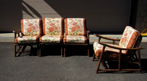 Vintage mid century modern Rattan Sofa 4 piece Set Cover