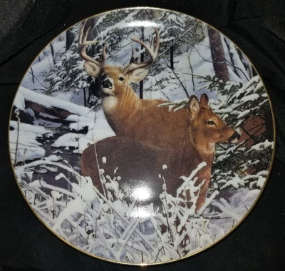 Danbury Mint Plate Snowbound by Bob Travers Whitetail Deer Limited Numbered - Image 1 of 3