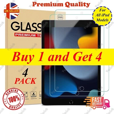 4X Tempered Glass Screen Protector For Apple iPad 10th 9th 8th 7th 6th Gen Air 5 - Image 1 of 4