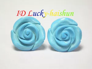 Pendientes Original Palo Natural 18mm Tallado Rosa Azul Turquesa Tachuela 14K j6947 - Imagen 1 de 2