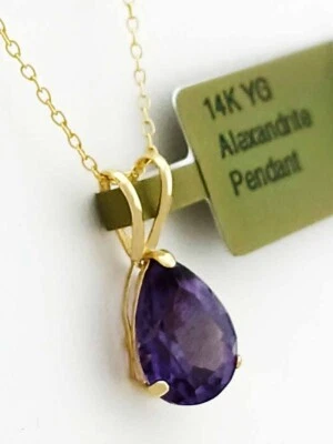 LAB CREATED 3.60 Cts ALEXANDRITE PENDANT 14K GOLD - MADE IN USA - New With Tag - Image 1 of 4