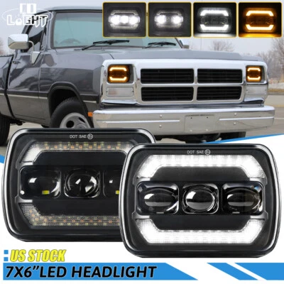 2x150W DOT 5x7" 7x6 LED Headlights Hi/Lo Beam For Dodge D150 D250 D350 Ram 50 H4 — 第 1/4 张图片