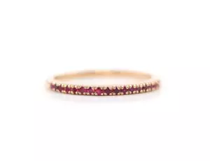 Rose Gold Ruby Half Eternity Wedding Band Women's Ruby Jewelry Birthday Gift - Picture 1 of 5