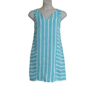 Sigrid Olsen Women's Mint Green Striped Linen Sleeveless Shift Dress EUC - Med. - Picture 1 of 7
