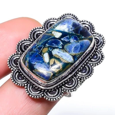 Anillo de plata de ley 925 con piedras preciosas de sodalita de cobre natural talla 7 I361 Foto 1 de 4