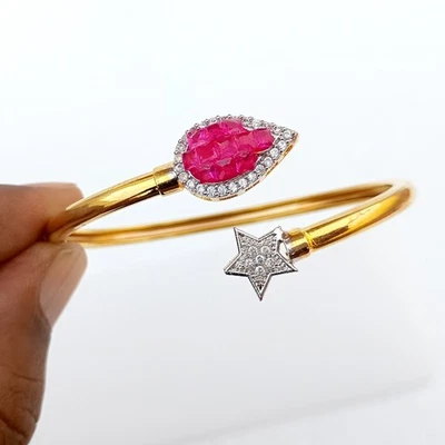 Рубин и кубический цирконий браслет, индийский юг, подарок подружки невесты, позолоченный браслет - Изображение 1 из 4