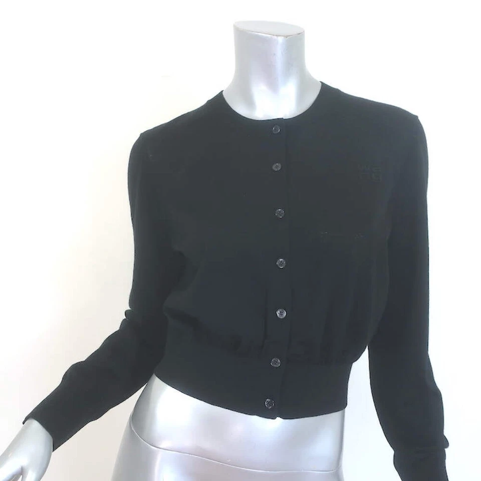 Cárdigan Recortado T by Alexander Wang Logo Bordado Negro Lana Talla Grande NUEVO Foto 1 de 4