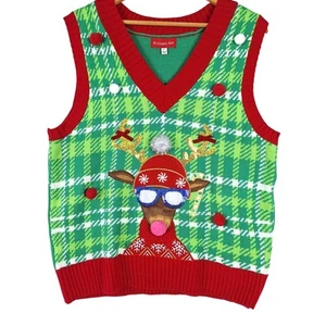 Ugly Christmas Sweater Vest Large Holiday Rentier Preppy Academia Plaid Neu mit Etikett - Bild 1 von 7