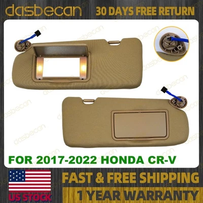 Pair Left & Right Side Beige Sun Visor w/ Light For Honda CR-V CRV 2017-2022 - Image 1 of 4