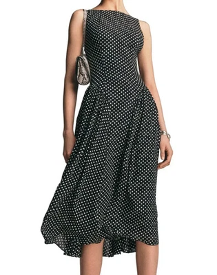 NWT REFORMATION Anelis Fit and Flare Midi Dress 10 Black White Caviar Polka Dot - Image 1 of 4