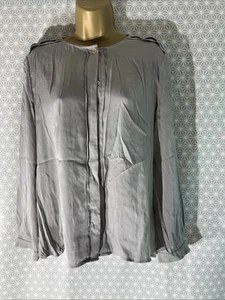 Womens Jaeger Uk 14 Grey 94% Silk Long Sleeve Smart Casual Plain Blouse Shirt - Picture 1 of 6