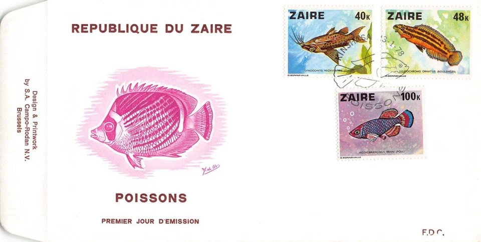 G018 Zaire Congo 1978 Fish FDC - Image 1 of 1