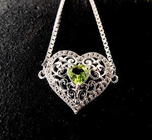 925 Silber Armband mit 5,5 mm Peridot Herz & weißem Topas 2,9 g verstellbar - Bild 1 von 9