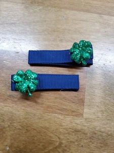 Set of Two Simple Notre Dame Hair Clips Notre Dame Clips Glitter Shamrocks - Picture 1 of 1
