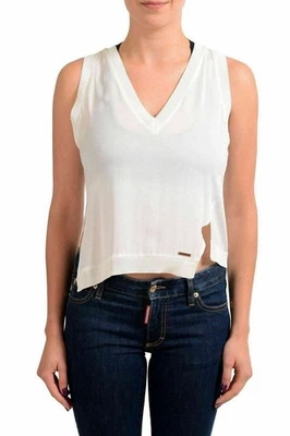 Blusa Top Para Mujer Dsquared2 100% Seda Blanca Sin Mangas US XS IT 38 Foto 1 de 3
