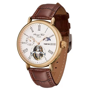 Herren Leder Uhren Automatik Mechanisch Skelett Tourbillon Luxus Selbstgewinn... - Bild 1 von 8