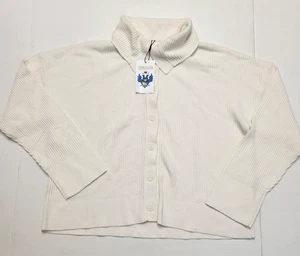 Neu 195 $ Pure Amici geknöpfter Cardigan Pullover Damen LARGE L weiß BAUMWOLLE SEIDE - Bild 1 von 8