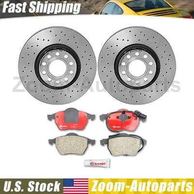 布雷博 OE 前钻开槽转子和刹车片套件适用于 2001 - 2004 年奥迪 A6 — 第 1/4 张图片