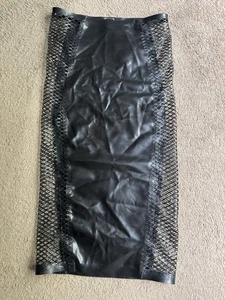 Vex Clothing Hourglass Fishnet Panels Latex Midi Skirt Black M NWT - Picture 1 of 10