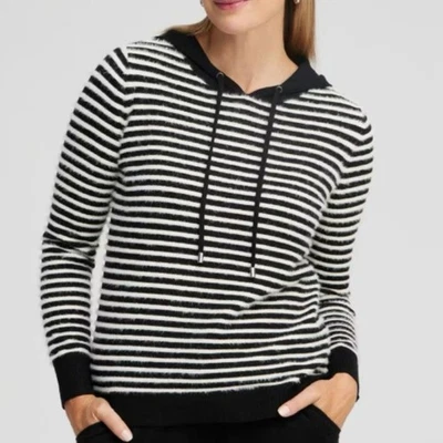 Sudadera con capucha para mujer Chico's blanca negra a rayas talla L Foto 1 de 4